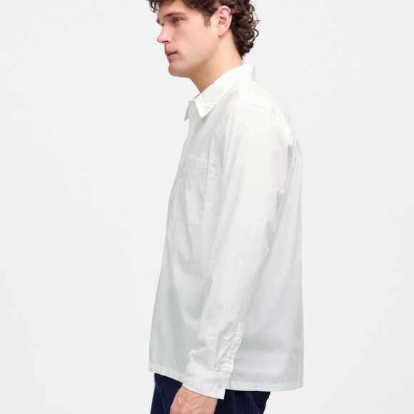 MADEWELL Men White Straight-Hem Cotton Button-Up Shirt Size Medium - Picture 2 of 5